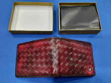 Bottega Veneta (Like) Intrecciato Piccolo Billold Genuine Leather Wallet Maroon picture