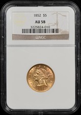 1852 Half Eagle - No Motto $5 NGC AU58 picture