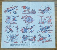 1953 PRESS ON SCIENCE FICTION TATTOO SHEET Temporary Tattoos Sci-Fi Robots Space picture