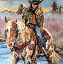 Sophie Dare Original Oil painting Leopard Appaloosa Cowgirl Western Horse Art picture
