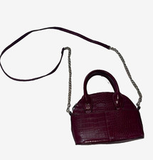 Zara Burgundy Croc-Embossed Mini Satchel Top Handle Zip Crossbody, Silver picture