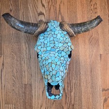 Vintage Native American Bull Skull Covered With Genuine Turquoise - Western picture