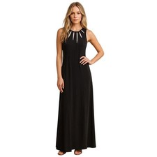 BCBGMAXAZRIA Gown Black Sleeveless Studded Cutout Neckline Full Length Flowy M picture
