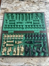Vintage Roman Legion Chess Set – 32 Gold & Silver Metal Pieces, Wood Box picture
