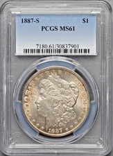 1887-S Morgan Silver Dollar PCGS MS61 Nice Strike - Beautiful Toning picture