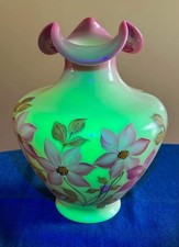 Fenton OOAK huge Burmese shoulder vase hand painted by Marilyn Wagner picture