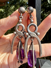 Mexican Modern Silver and Amethyst Earrings Antonio Pineda picture