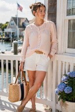 Anthropologie Pilcro Women's Top L Blouse Shirt Peasant Henley Button  Down picture