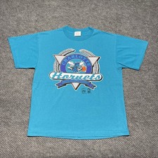 Vintage 1990S Charlotte Hornets Basketball T-Shirt Large Rare Men’s Teal picture