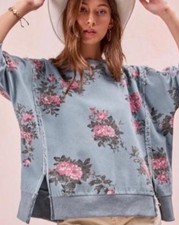 BiBi Clothing Floral Print Oversized Sweatshirt Top with Raw Seam XL  NWT picture