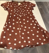 NWT BloomChic Fall Brown Polka Dot Dress Sz 26 Smocked Chiffon Puff Sleeve  picture