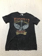 NWOT Maurices Shirt Womens XS Nashville Music Guitar Black Dyed Short Graphic picture