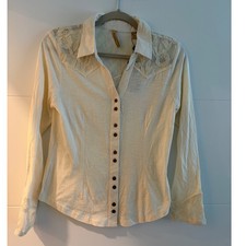 Shyanne Women Cream Western Floral Lace Button Down Shirt M Rodeo Embroidered picture