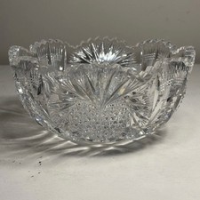 Antique American Brilliant Cut Glass Crystal Bowl Heart & Hobstar picture