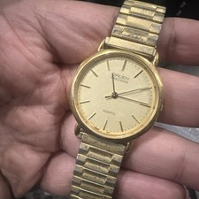 Working Vintage Gruen Precision Quartz Gold Tone Mens Watch 30mm Fit 7.5 Rare picture