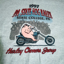 Vintage '97 Harley Davidson T-Shirt State College, PA HOG Rally Grey, XL picture