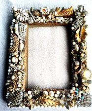 Costume Jewelry Encrusted Border Art Photo Frame Tabletop Easel or Wall Hang 5X7 picture