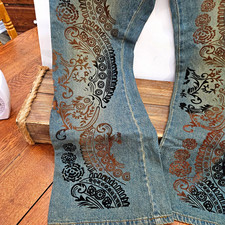 Title:NWOT Vtg Y2K Mixit Velvet Flocked Paisley Jeans 12 Boho Whimsigoth Grunge picture