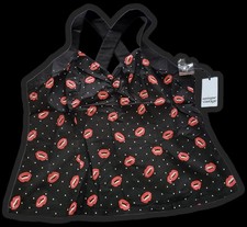 UNIQUE VINTAGE Cami Sweetheart Neck Black Red 