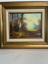 Vintage 1970-1980s landscape oil painting 17x15 in gold frame made in Mexico picture