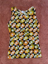 Vintage 60s 70s Mod Geometric Tank Top Sheer Mesh Optical Print Sleeveless Retro picture