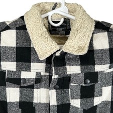 Distortion Mens Buffalo Plaid Sherpa Lined Shirt Jacket Black White Size M New picture