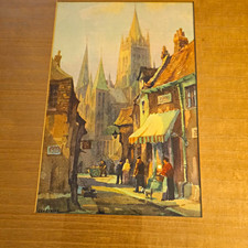 Geo Ayling Signed Framed Impressionist Watercolor City Street Cathedral Scene picture