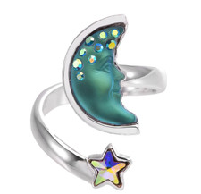 Kirks Folly Moon Shadow Wishing Star Adjustable Ring SST Mystic Blue OSFM picture