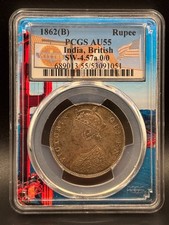 1862(B) British India Rupee PCGS AU55 Queen Victoria Bombay Silver SW-4.57a picture