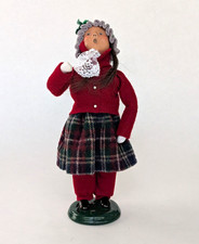 Vintage 1999 Byers Choice Woman Caroler Red Coat Plaid Skirt Christmas picture