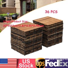 36Pcs Hardwood Interlocking Patio Deck Tiles Wood Flooring DIY Outdoor 12''x12'' picture