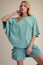 New Easel Women's Drop Sleeve Oversized Relaxed Pullover Shirt Top Small Green picture