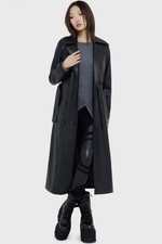 KILLSTAR Falling Night Coat Black Size XXL Faux Leather Gothic Trench Coat BNWT picture