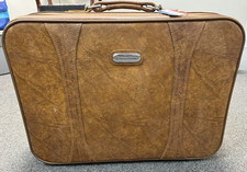 MINT Deadstock Vintage1986 American Tourister Suitcase Brown Faux Leather NOS picture