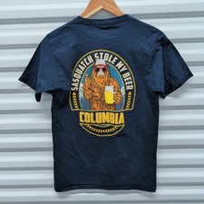 Columbia Sasquatch Stole My Beer T-Shirt Size S Mens Navy Blue Graphic Tee picture