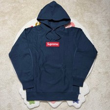Supreme Box Logo Hooded Sweatshirt Navy Blue Red Bogo Hoodie Size Large L picture
