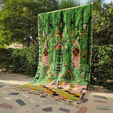 Handmade Green Moroccan Rug, Hand knotted carpet, Playful nursery rug, Boujaad picture