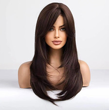 Long Natural Black Brown Bone Straight Wig 20 inch heat Resistant Bday LaceFront picture