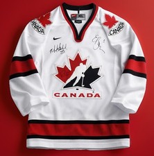 TRIPLE SIGNED Vintage Team Canada Olympic Hockey Jersey Smyth Comrie Brewer XL picture
