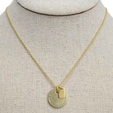 Madewell Gold Tone Double Pendant Sunburst Coin Dog Tag Medallion Necklace picture