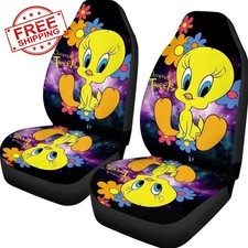 Tweety Bird Car Seat Covers Yellow Looney Tunes Cartoon Front Seat Protector Set picture