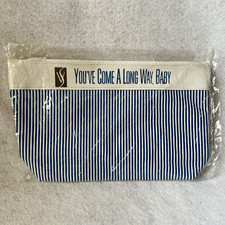 Vintage Virginia Slims Zipper Blue & White Striped Makeup Bag picture