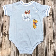 Vintage Disney Winnie the Pooh & Tigger Blue Piqué Snap Bodysuit 6-9M picture