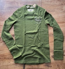 Hollister Men's Thermal Long Sleeve Shirt Size Small. Olive Green Waffle Knit . picture
