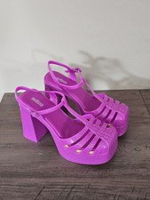 Melissa Women’s Pink Glitter Party Platform Chunky Jelly Heels 7 Barbie Rave picture