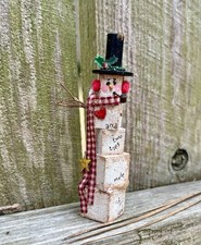 Karen Markland Signed Artisan Dollhouse Miniature Wooden Christmas Snowman picture