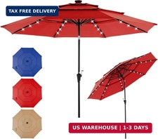 DUMOS 10FT 3-Tier Outdoor Patio Umbrella with 32 LED Lights & Crank, 8 Sturdy Ri picture