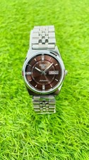 Restored Vintage Seiko 5 Automatic Men's Wrist Watch: Brown Dial, Stainless Stee picture