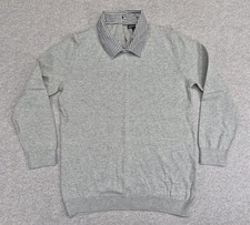 J.Crew Mercantile Gray Sweater Womens S Striped Collared Mixed Media Pullover picture