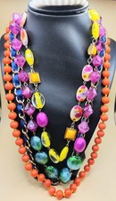 Vibrant Necklace Multi-Color Vtg 90s Bead Statement 4 Strand  Beachy Summer 0345 picture